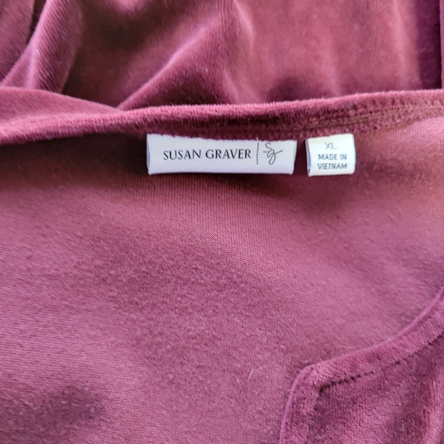 Susan Graver QVC Womens Top XL Long Sleeve Purple Cotton Blend Comfy Soft Velour