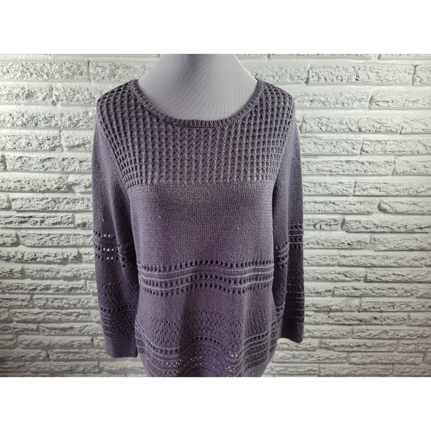 Chicos Womens Sweater 3 Standard Extra Large Pullover Lavender Office Casual