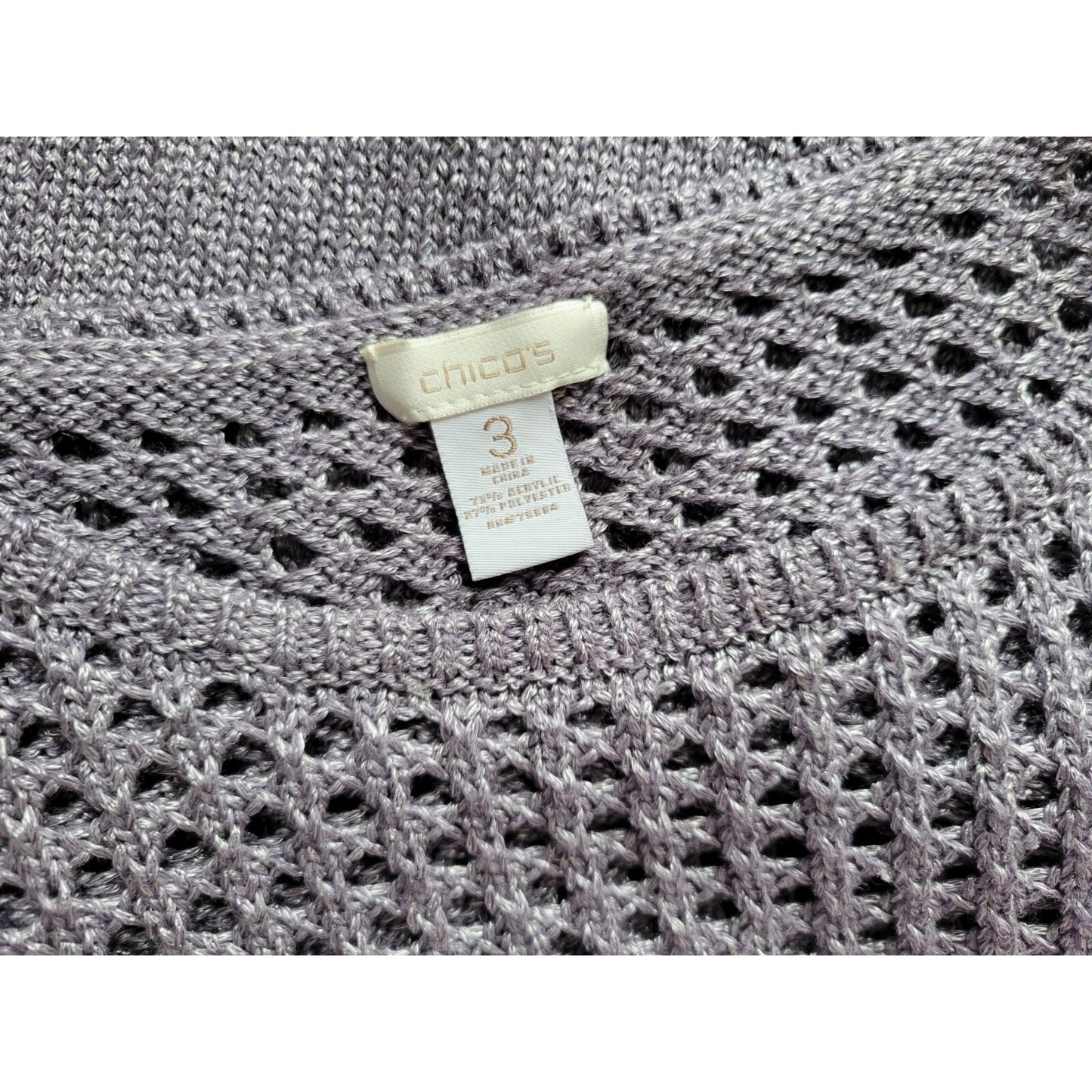 Chicos Womens Sweater 3 Standard Extra Large Pullover Lavender Office Casual