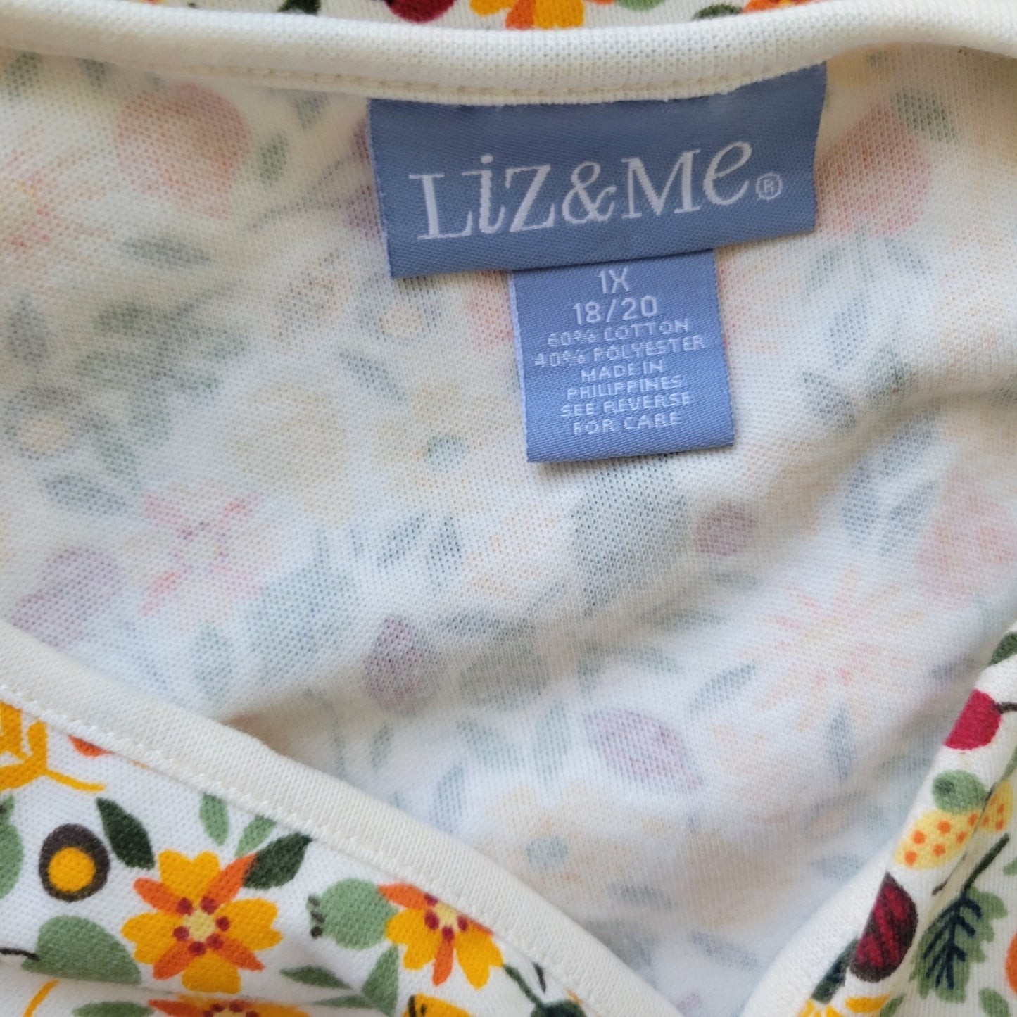 Liz Me Womens Top 1X 18 20 Plus Tee Tunic Yellow Green Flora Comfyl Cotton Blend