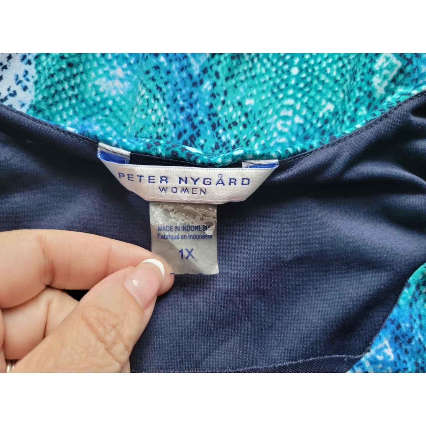 Peter Nygard Womens Top 1X Plus Tank Blue Animal Print Poly Blend Lined Comfy