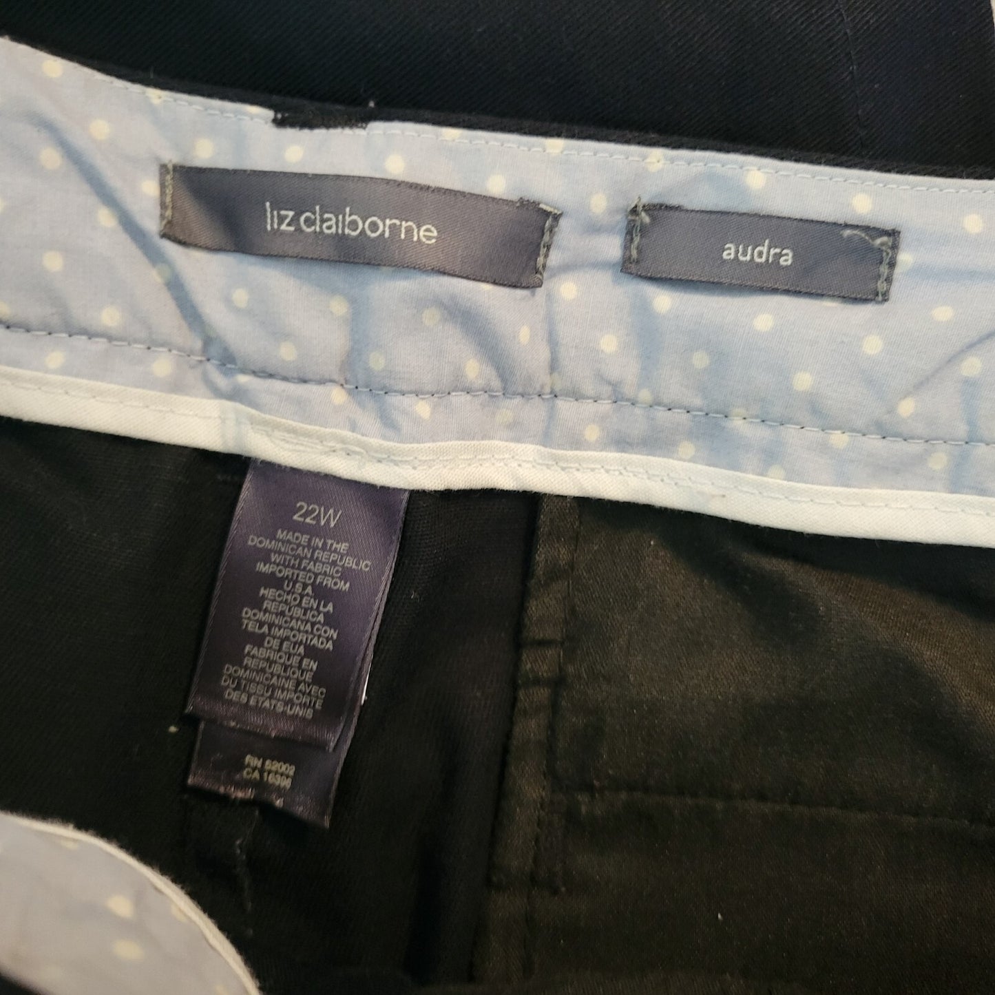 Liz Claiborne Audra Women Shorts 22W Plus Black Cotton Pockets Zip Elastic Waist