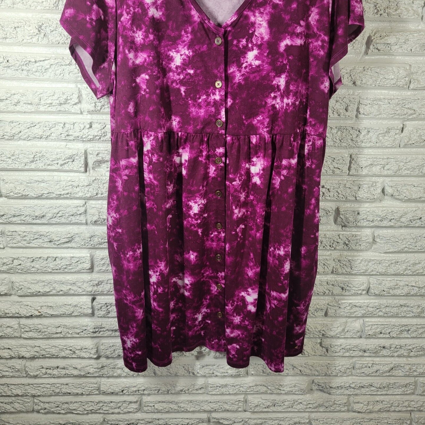 Lularoe Women Dress 2XL Plus Mini Short Sleeve Purple Tie Dye Pockets Poly Blend