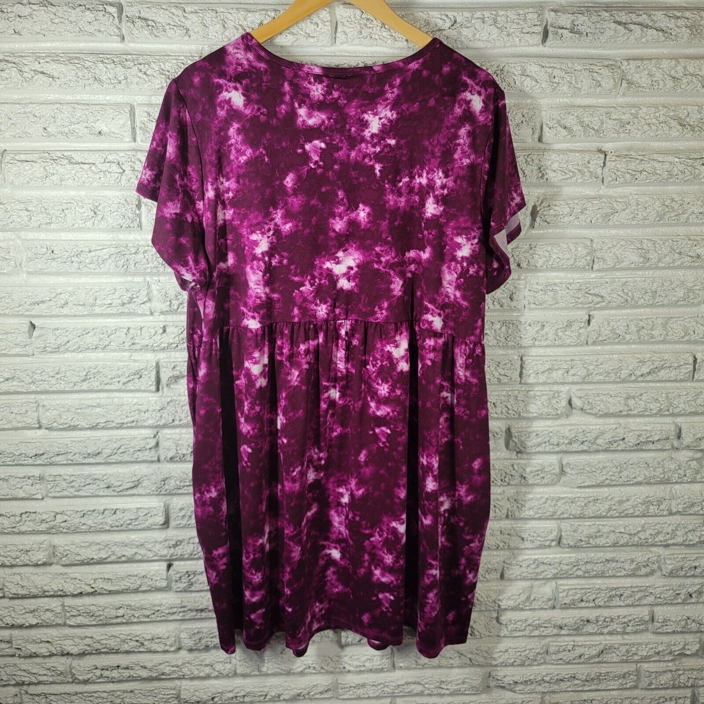 Lularoe Women Dress 2XL Plus Mini Short Sleeve Purple Tie Dye Pockets Poly Blend