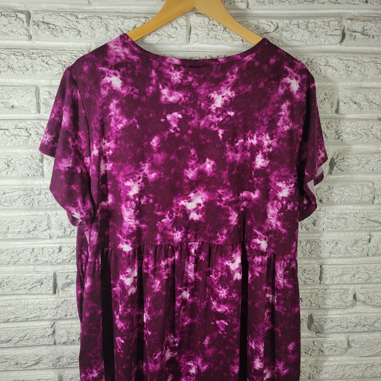 Lularoe Women Dress 2XL Plus Mini Short Sleeve Purple Tie Dye Pockets Poly Blend