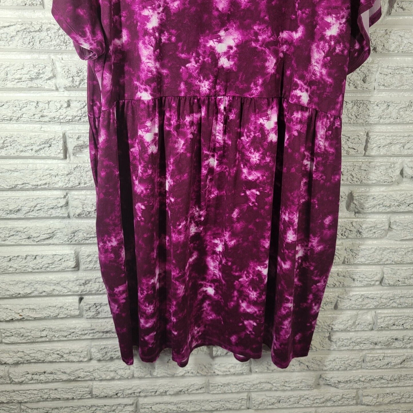 Lularoe Women Dress 2XL Plus Mini Short Sleeve Purple Tie Dye Pockets Poly Blend