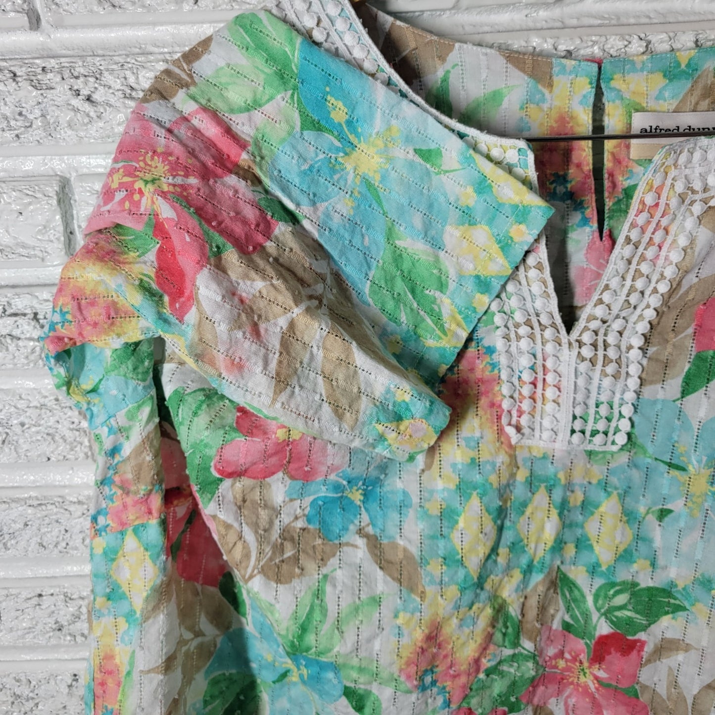 Alfred Dunner Womens Top 22W Plus Swiss Dot Pink Ric Rac Cut Outs Semi Sheer