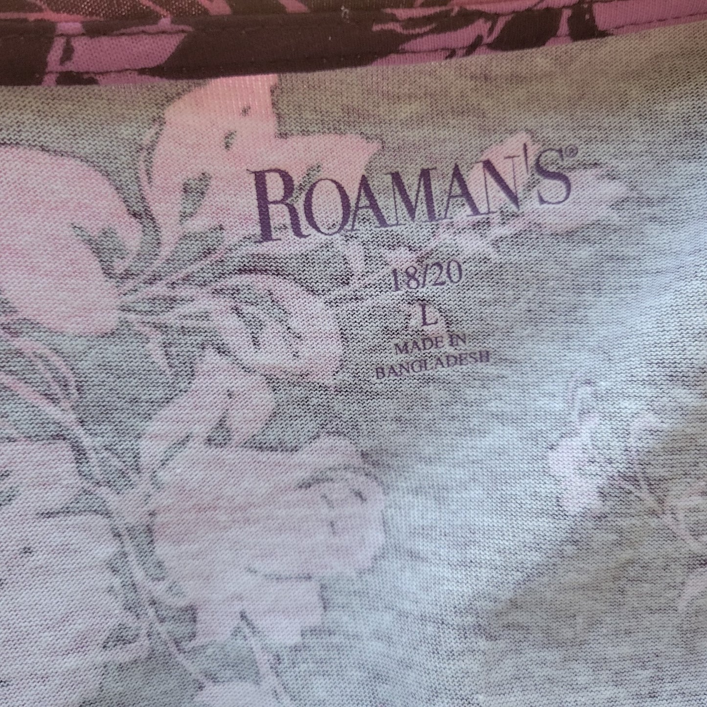 Roamans Womens Top Large 18 20 Plus Tee Long Sleeve Purple Floral Cotton Comfy