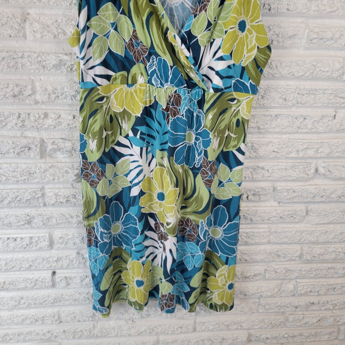 Croft Barrow Womens Dress PXL Mini Sheath Sleeveless Blue Green Floral Ties