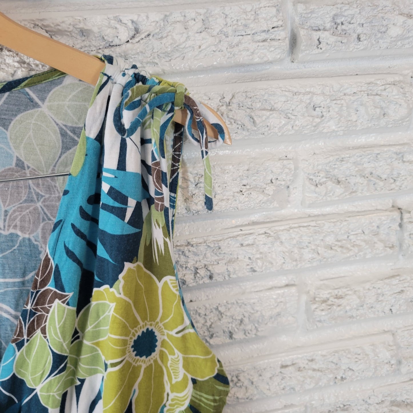 Croft Barrow Womens Dress PXL Mini Sheath Sleeveless Blue Green Floral Ties