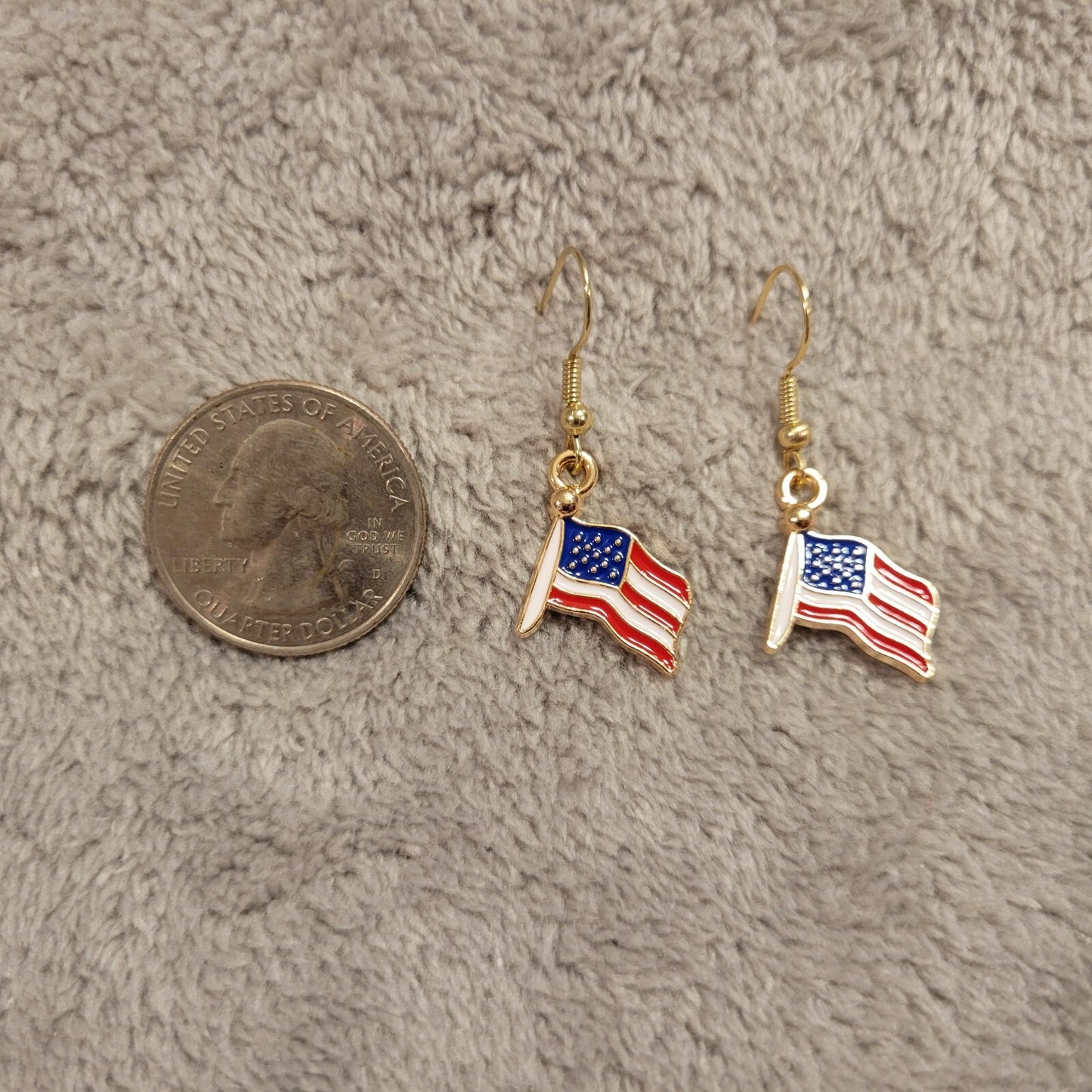 Fourth of July Patriotic Womens Earrings One Pair USA Flag Pole Hanging Dangle
