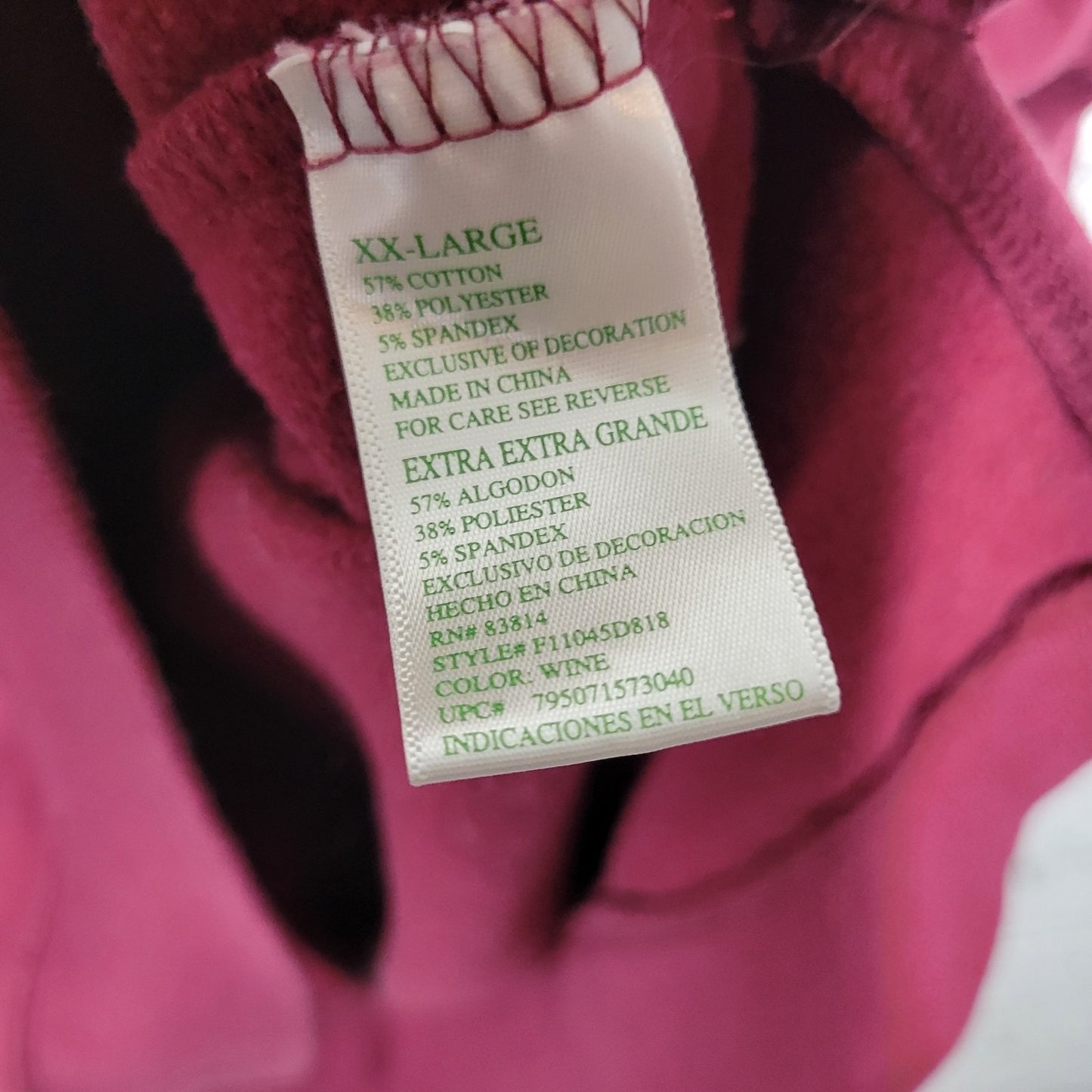 Wine OClock Womens Sweatshirt XXL Burgundy Long Sleeve Cotton Blend Activewear