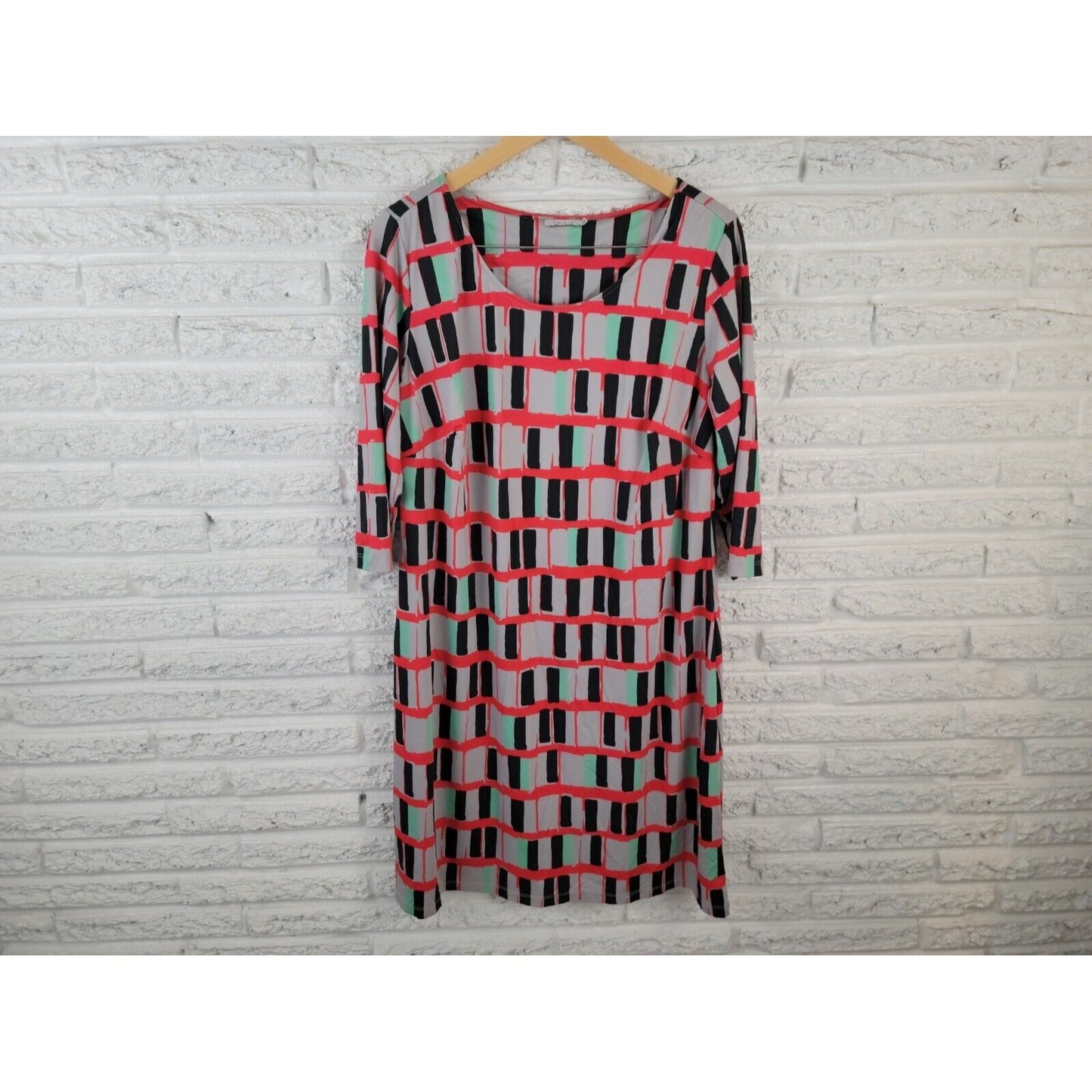 Triste Womens Dress 1X Plus Shirt Mini Pullover Lined 3/4 Sleeve Geometric