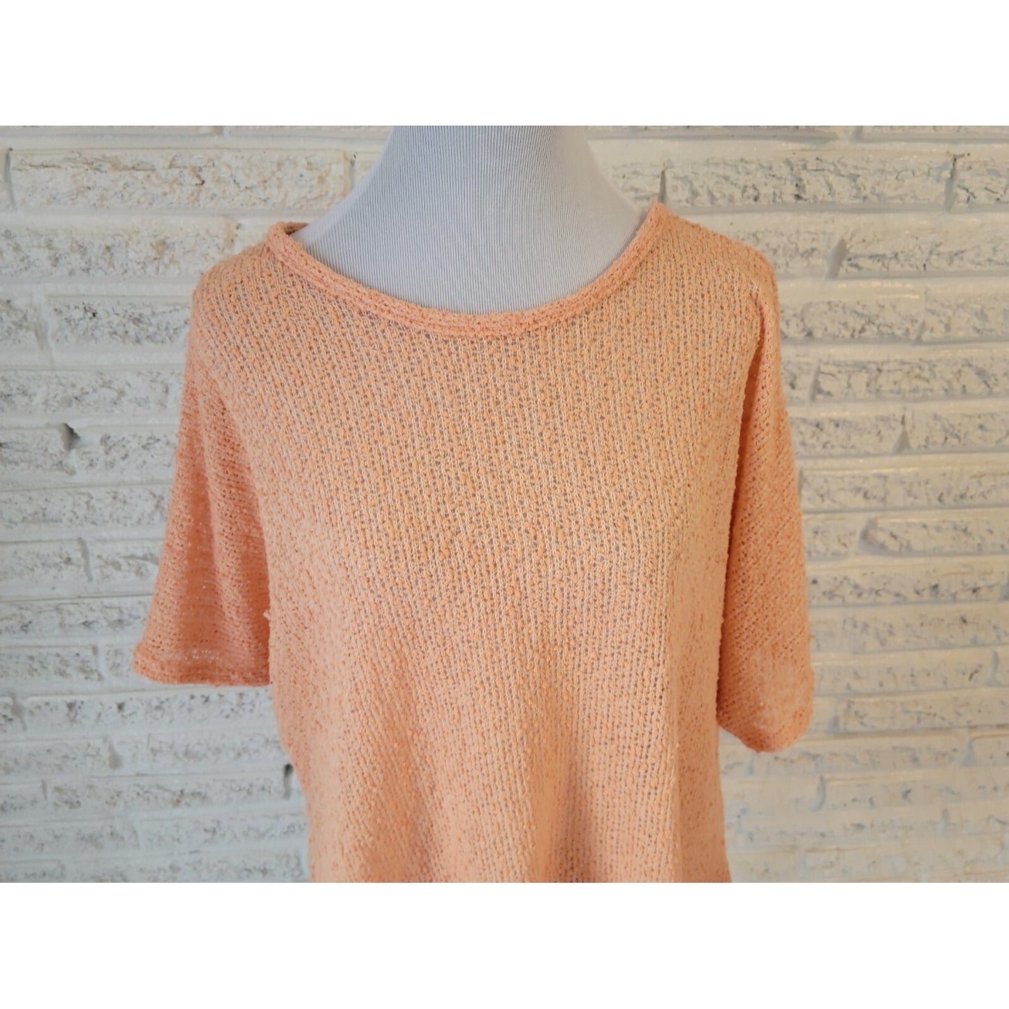Cato Womens Sweater 22W 24W Plus Short Sleeve Open Knit Orange Asymmetric
