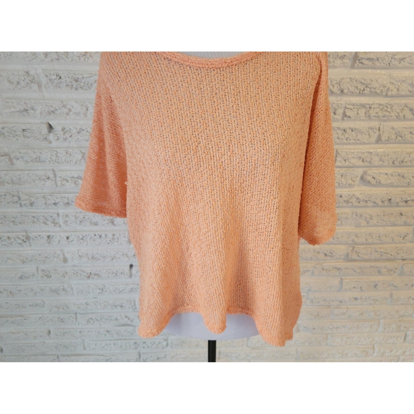 Cato Womens Sweater 22W 24W Plus Short Sleeve Open Knit Orange Asymmetric