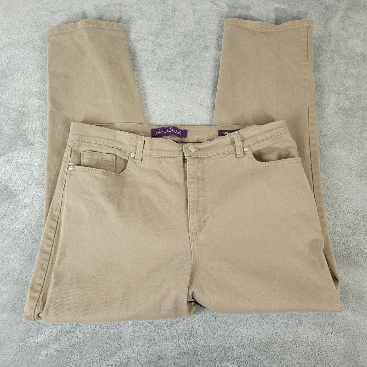 Gloria Vanderbilt Amanda Womens Jeans 18 Straight Leg Beige Denim Cotton Blend