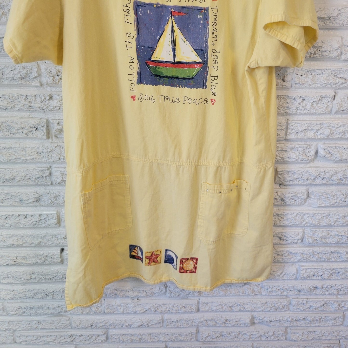 Gemini II Womens Dress 1X Plus Short Sleeve Mini Sailboat Pockets Cotton Casual