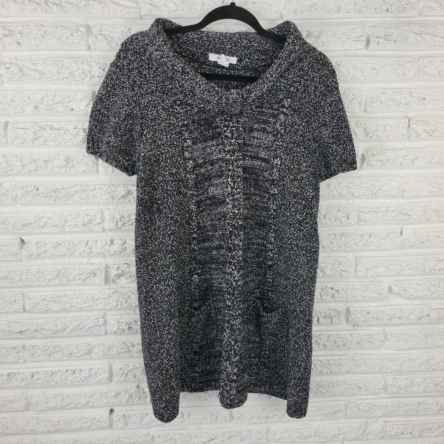 Style & Co Womens Dress 1X Plus Sweater Mini Pockets Black Marled Speckle Knit