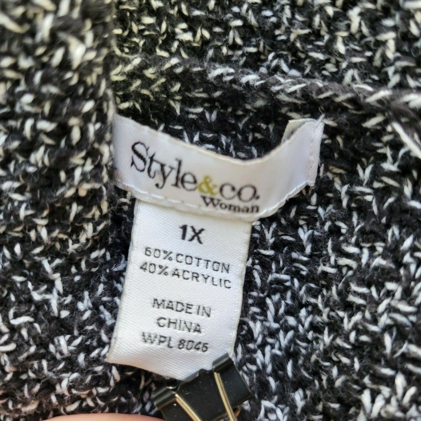 Style & Co Womens Dress 1X Plus Sweater Mini Pockets Black Marled Speckle Knit