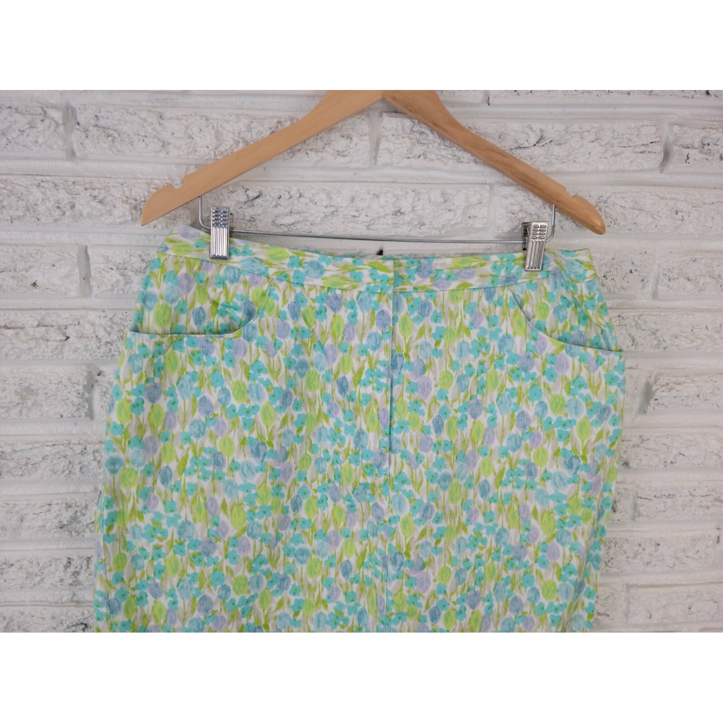 Liz Claiborne Lizsport Womens Skirt 16 Mini Pencil Straight Cotton Blue Floral