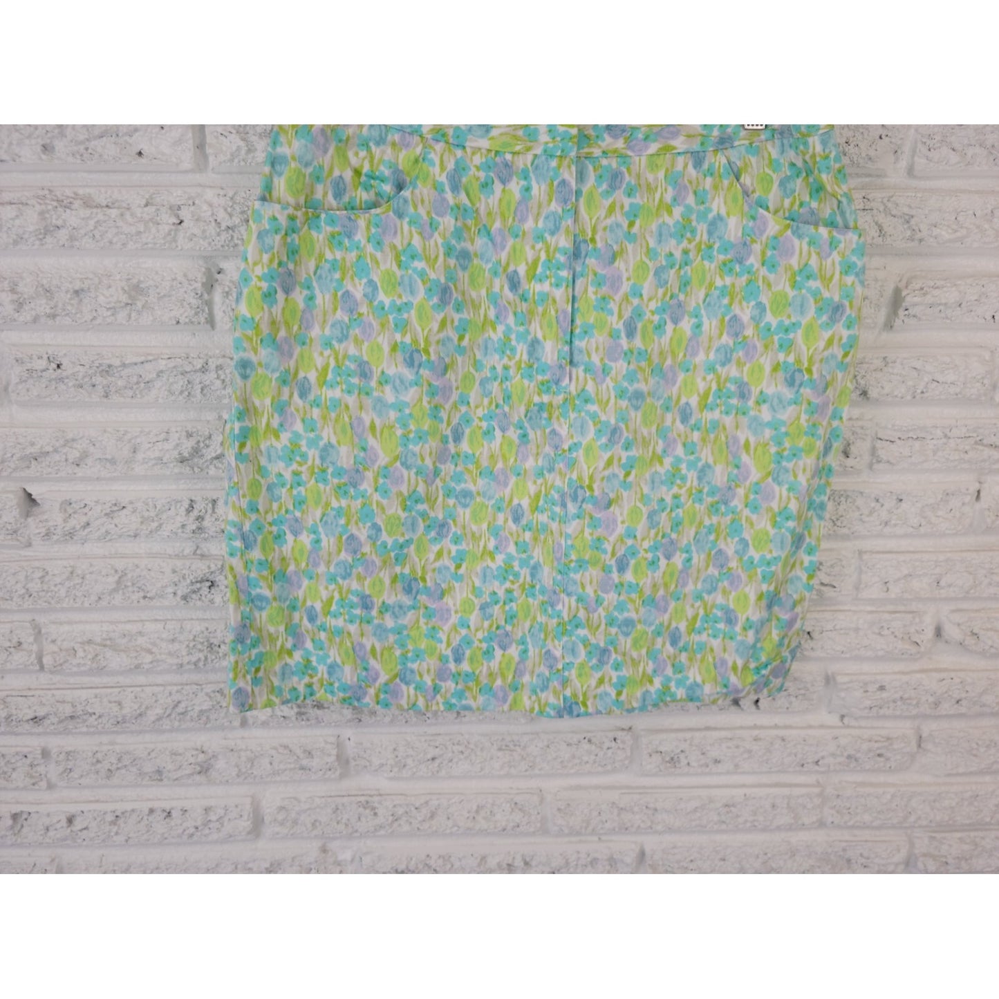 Liz Claiborne Lizsport Womens Skirt 16 Mini Pencil Straight Cotton Blue Floral