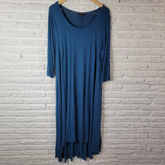 Lane Bryant Women Dress 18 20 Plus Midi 3/4 Sleeve Blue Comfy Casual Rayon Blend