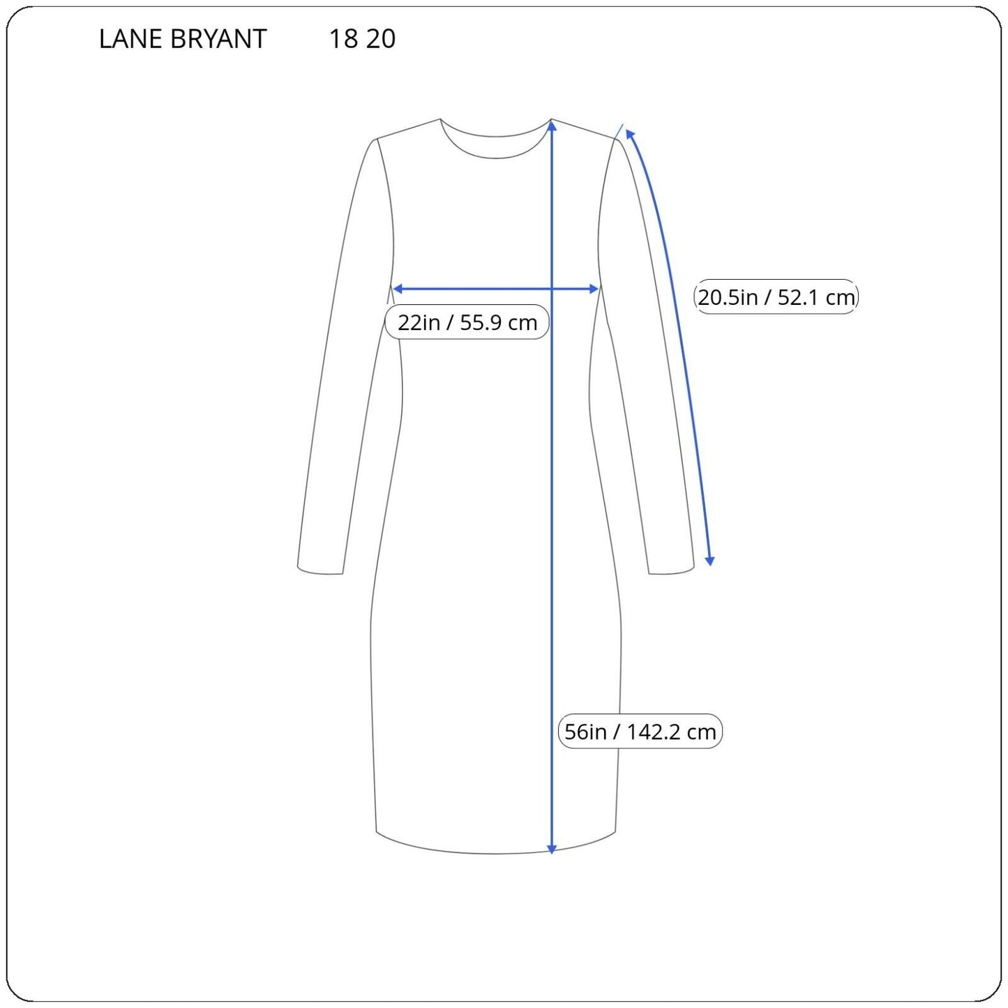 Lane Bryant Women Dress 18 20 Plus Midi 3/4 Sleeve Blue Comfy Casual Rayon Blend