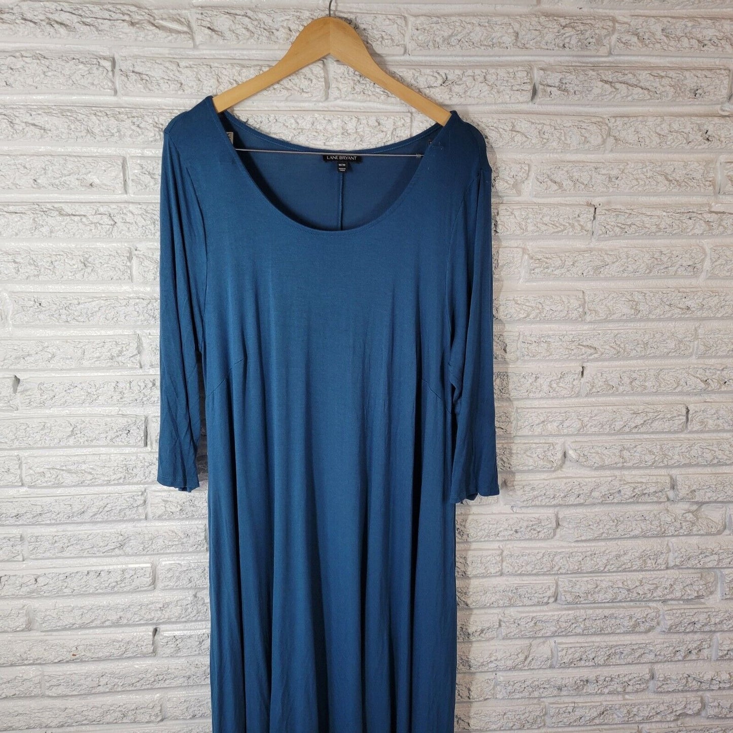 Lane Bryant Women Dress 18 20 Plus Midi 3/4 Sleeve Blue Comfy Casual Rayon Blend