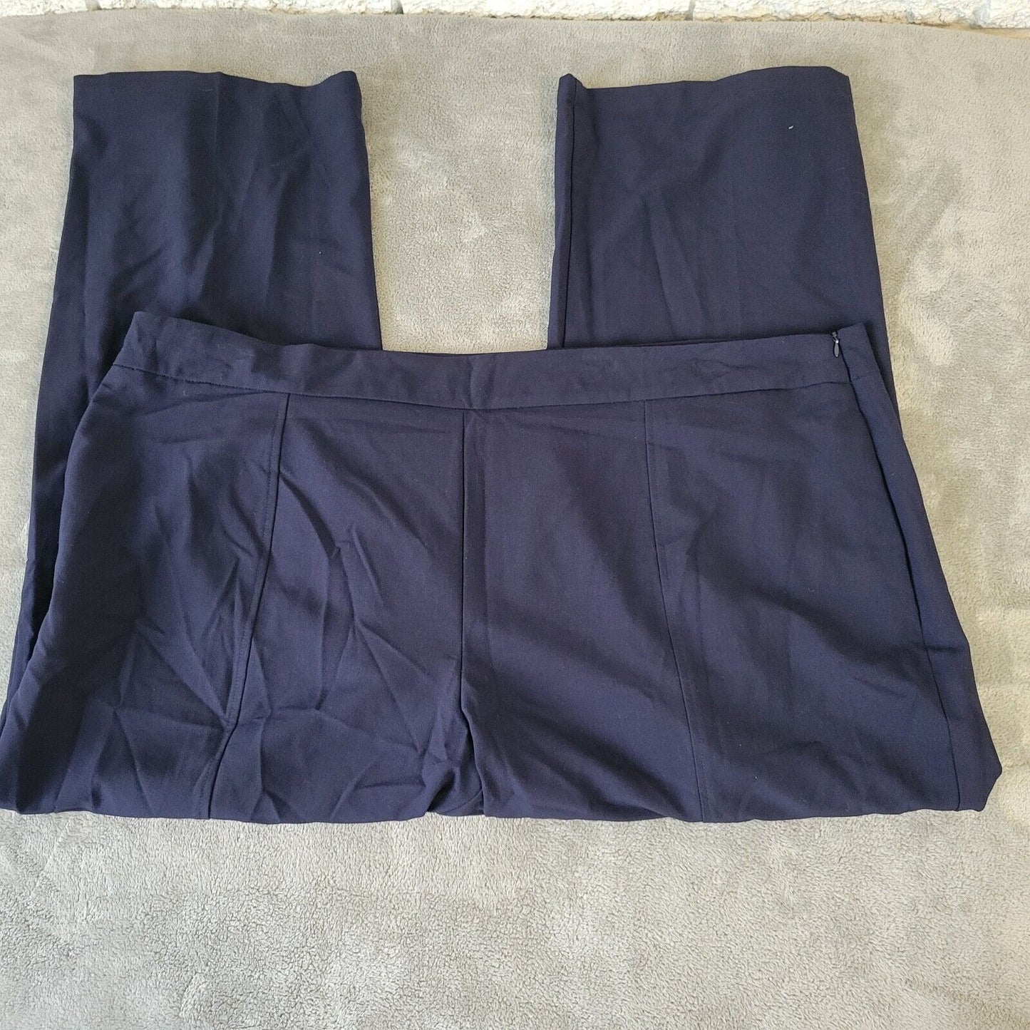 Basic Editions Womens Pants 3X Plus Side Zip Blue Poly Blend Comfy Office Casual