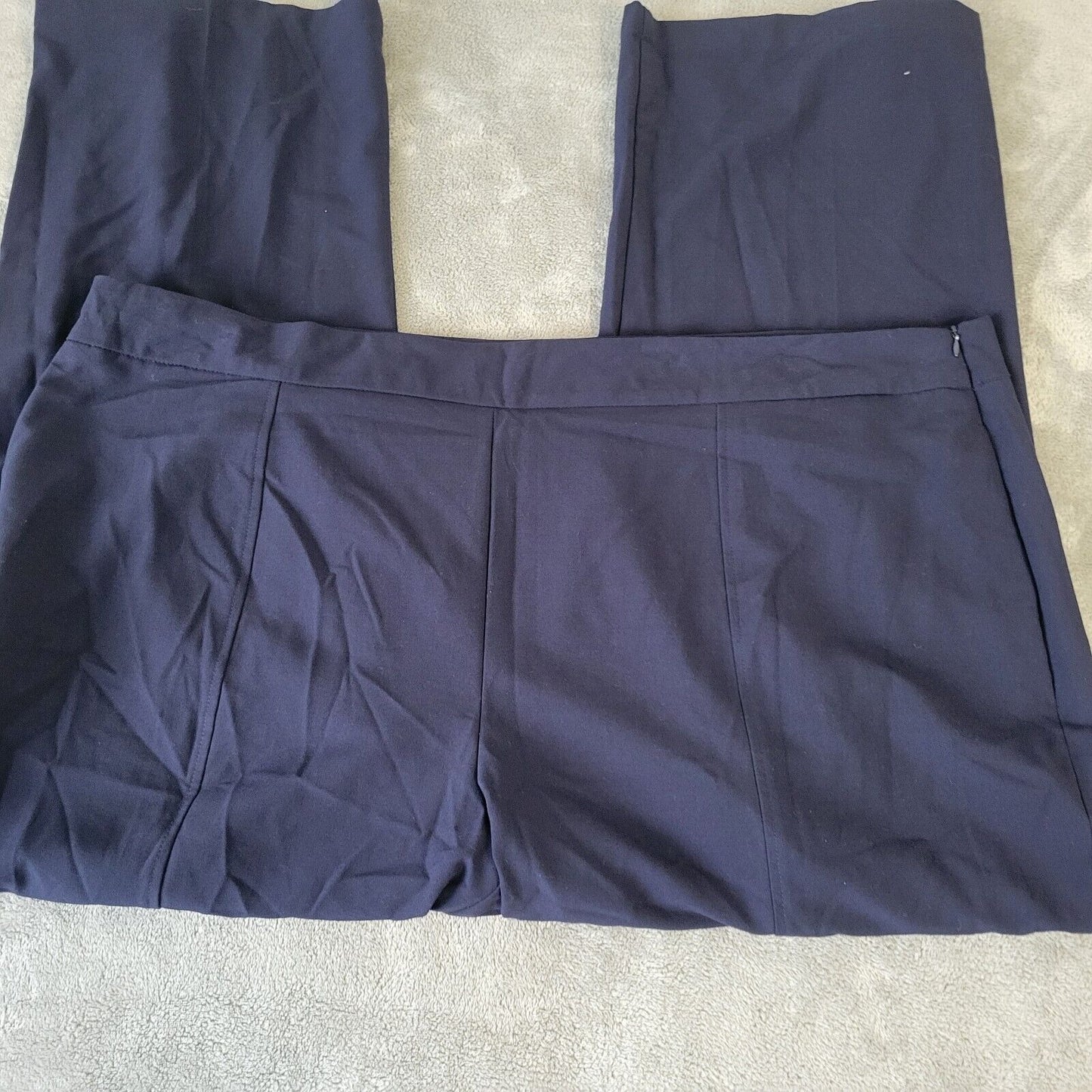 Basic Editions Womens Pants 3X Plus Side Zip Blue Poly Blend Comfy Office Casual