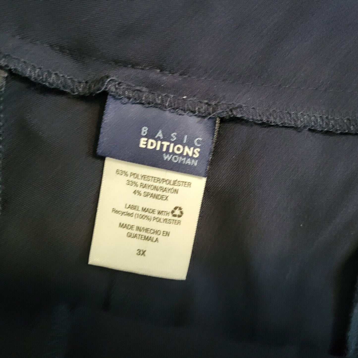 Basic Editions Womens Pants 3X Plus Side Zip Blue Poly Blend Comfy Office Casual