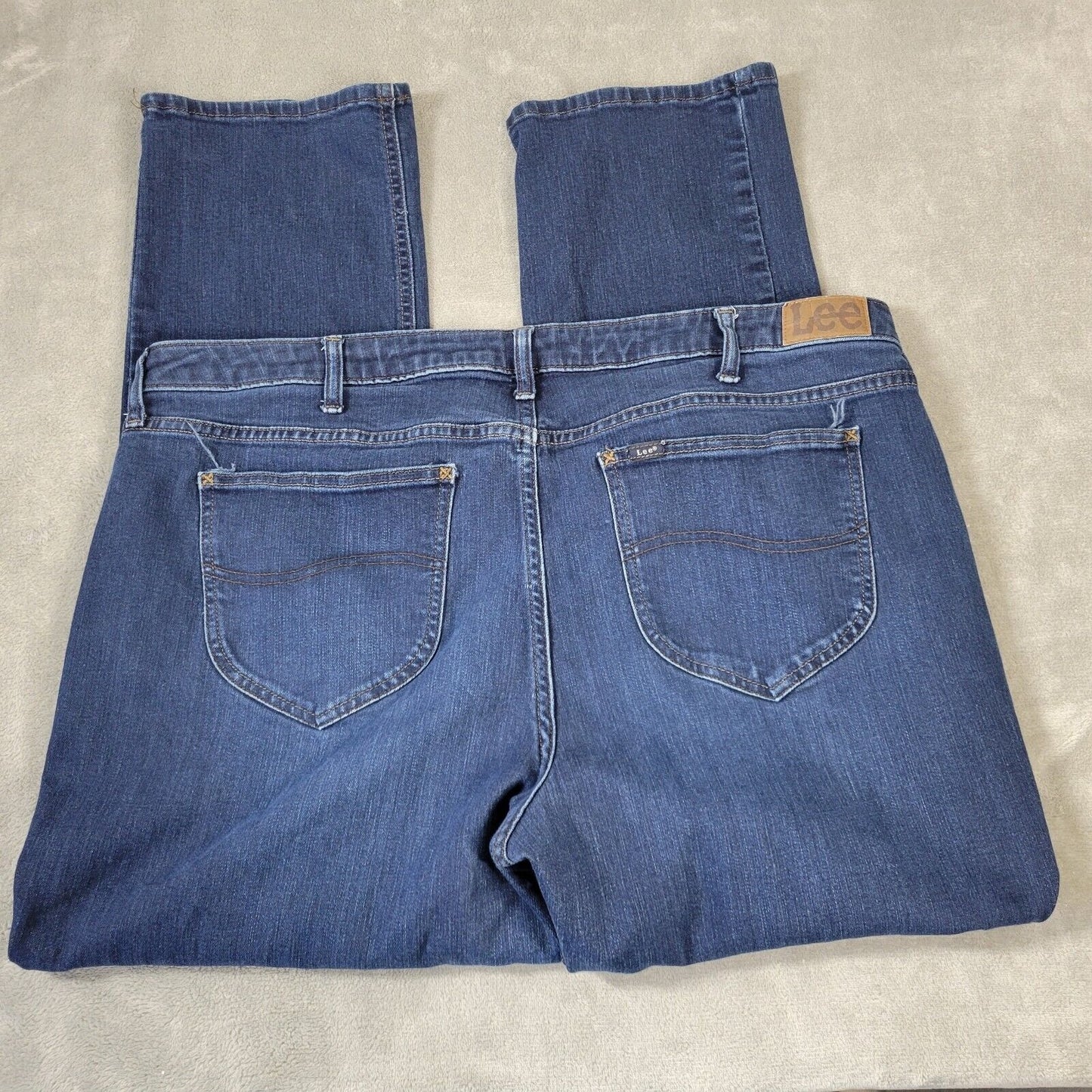 Lee Womens Jeans 22 Plus Straight Leg Dark Blue Denim Wash Zip Fly Stretch Comfy