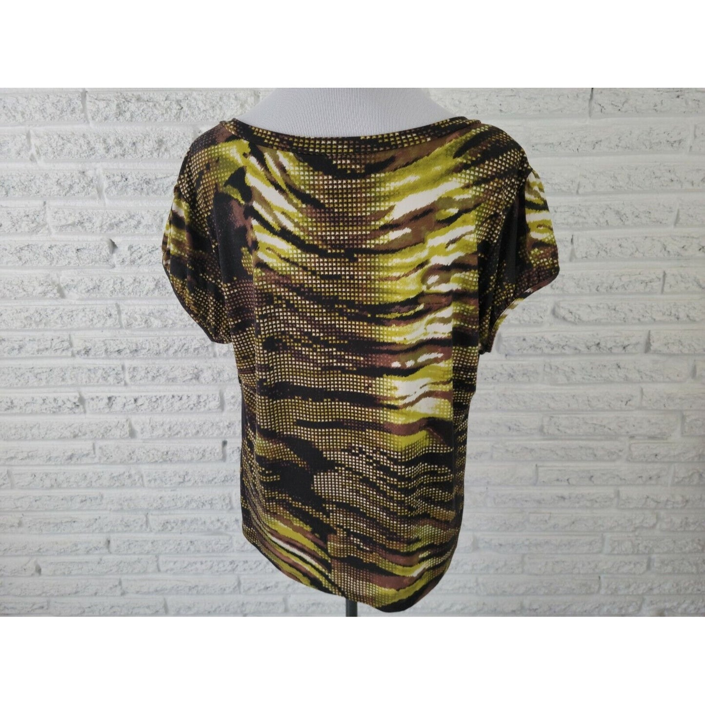 Worthington Women Top 1X Plus Cap Short Sleeve Pullover Brown Geometric Office