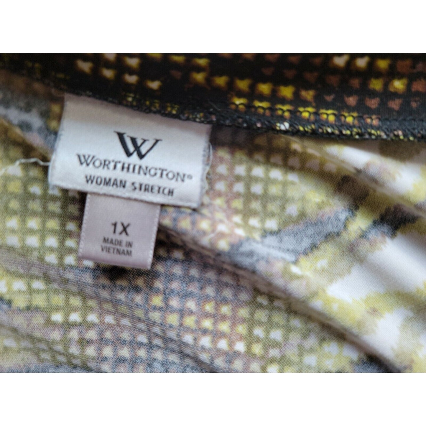 Worthington Women Top 1X Plus Cap Short Sleeve Pullover Brown Geometric Office