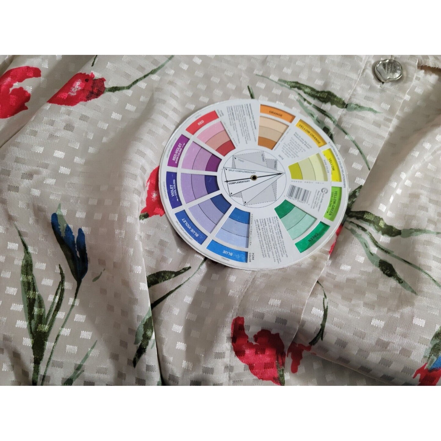 Maggie Barnes Womens Top 22W Button Up Beige Red Floral Career Casual Polyester