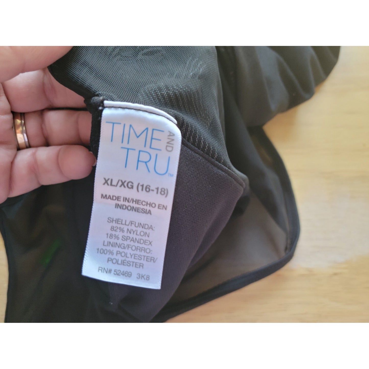 Time Tru Womens Swimsuit XL One Piece Black White Floral Bra Mesh Plunge Neck