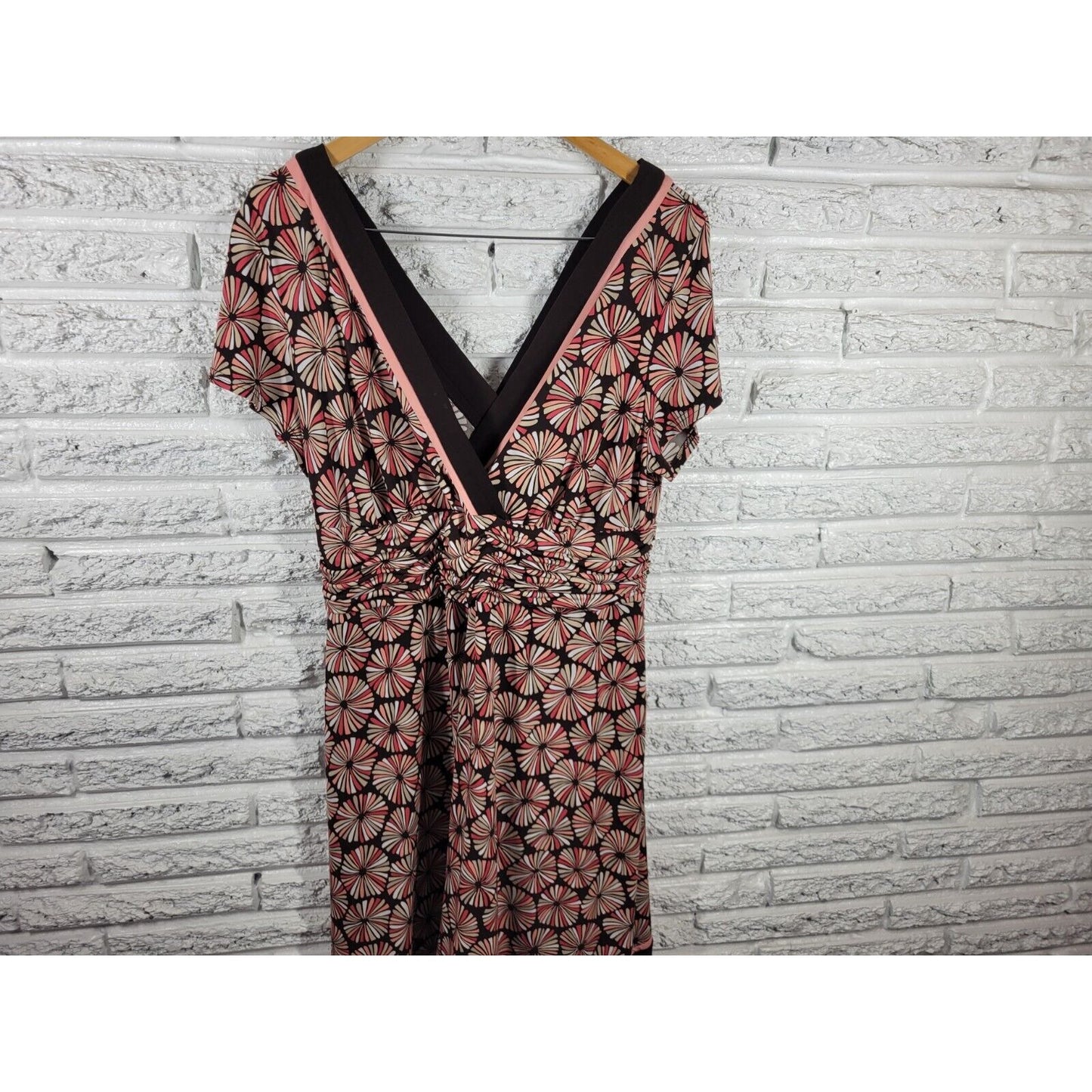 Studio I Womens Dress 18W Plus Sheath Short Sleeve Pink Geometric Poly Blend