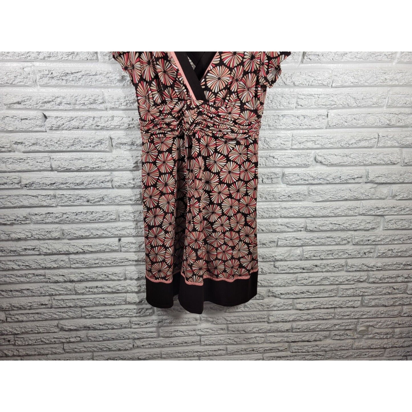 Studio I Womens Dress 18W Plus Sheath Short Sleeve Pink Geometric Poly Blend