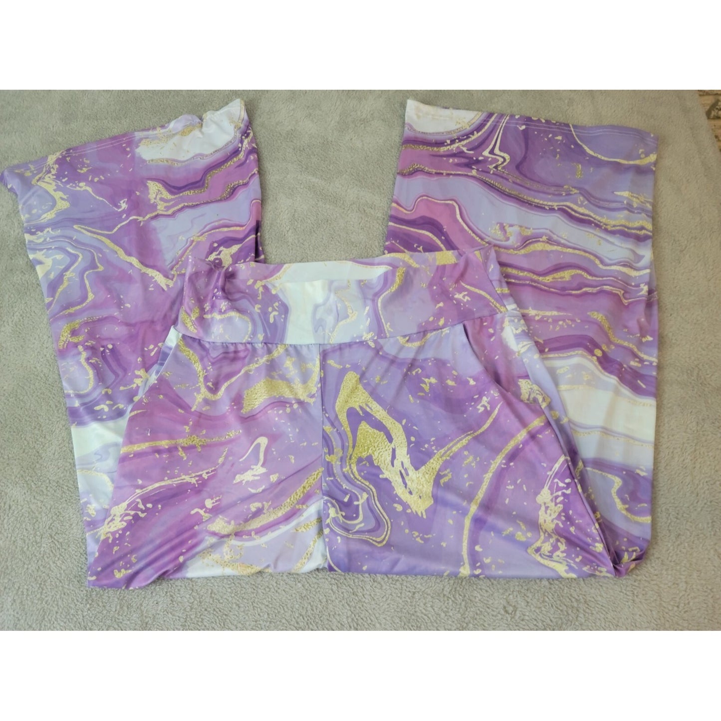 Bon Apple Tea Womens Pants 1X Plus Wide Leg Lounge Pull On Purple Watercolor