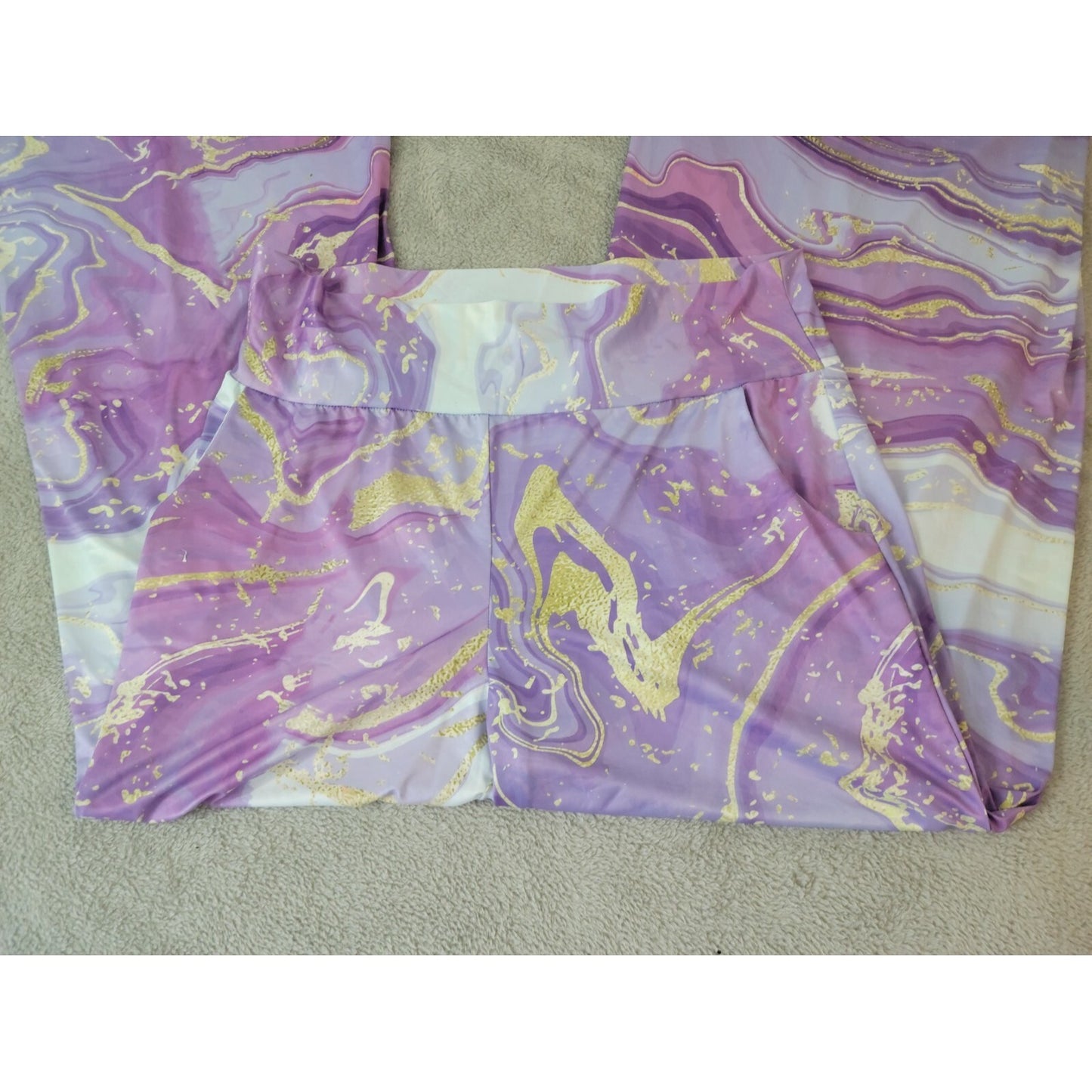 Bon Apple Tea Womens Pants 1X Plus Wide Leg Lounge Pull On Purple Watercolor