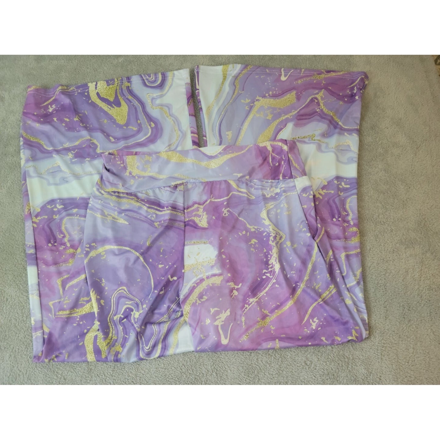 Bon Apple Tea Womens Pants 1X Plus Wide Leg Lounge Pull On Purple Watercolor