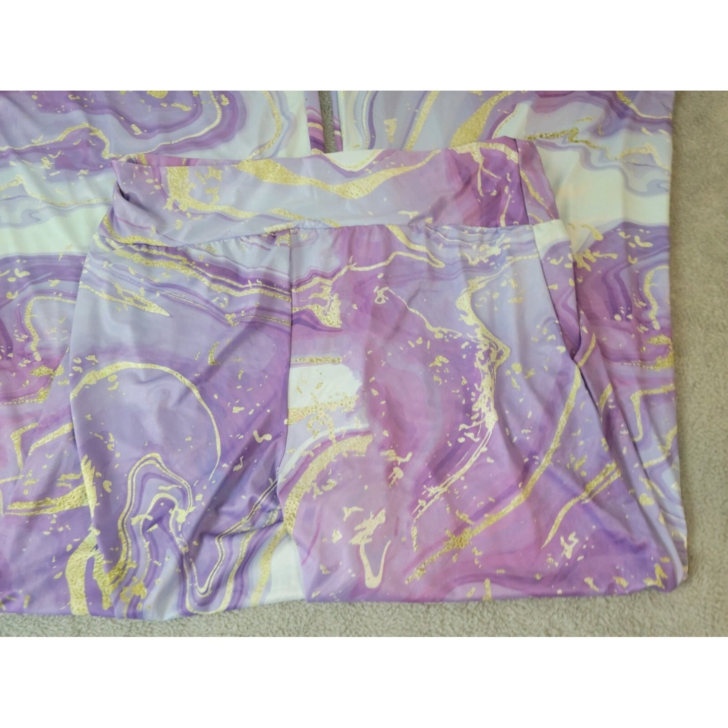 Bon Apple Tea Womens Pants 1X Plus Wide Leg Lounge Pull On Purple Watercolor