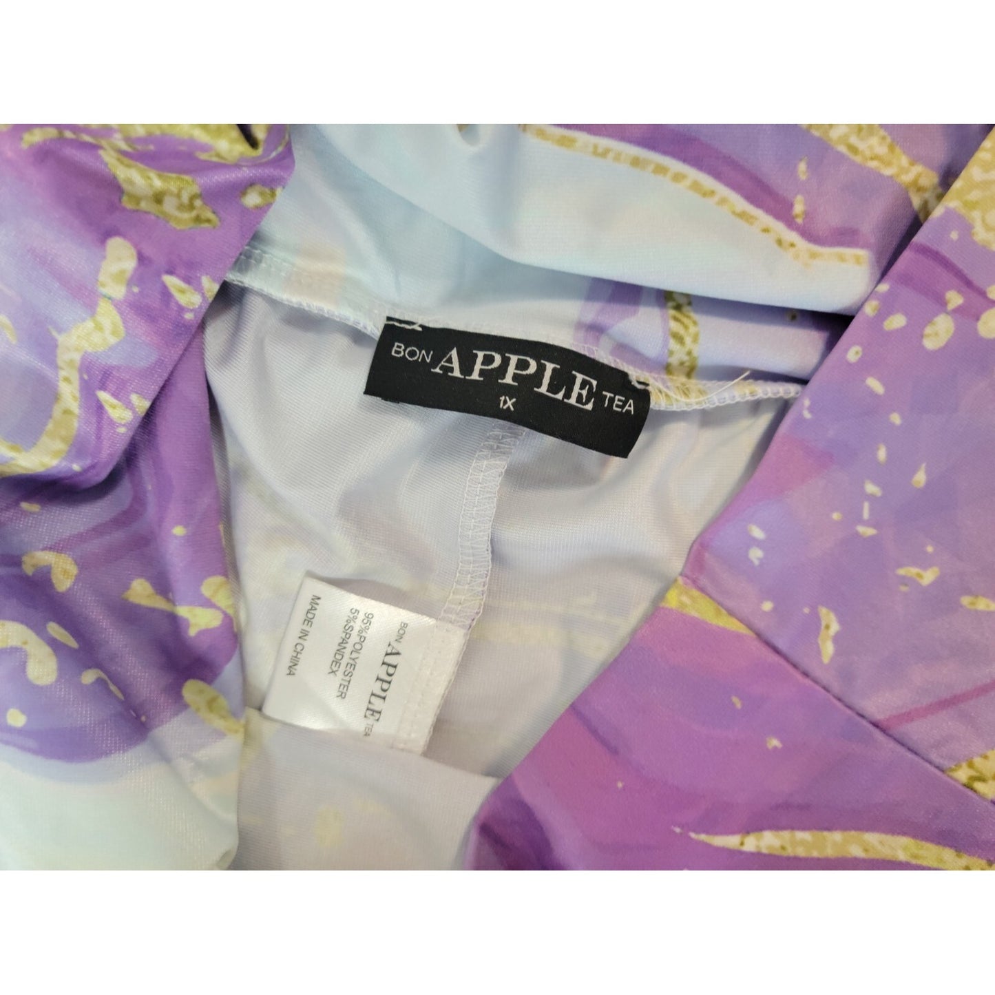 Bon Apple Tea Womens Pants 1X Plus Wide Leg Lounge Pull On Purple Watercolor