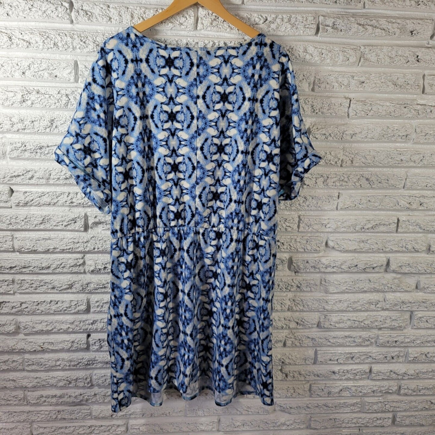 Tacera Women Dress 2X Blue Watercolor Drawstring Pockets Poly Blend Casual Comfy