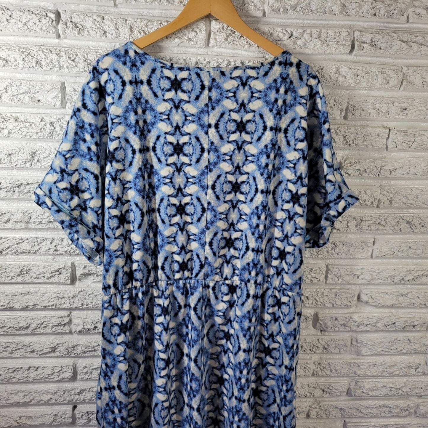 Tacera Women Dress 2X Blue Watercolor Drawstring Pockets Poly Blend Casual Comfy