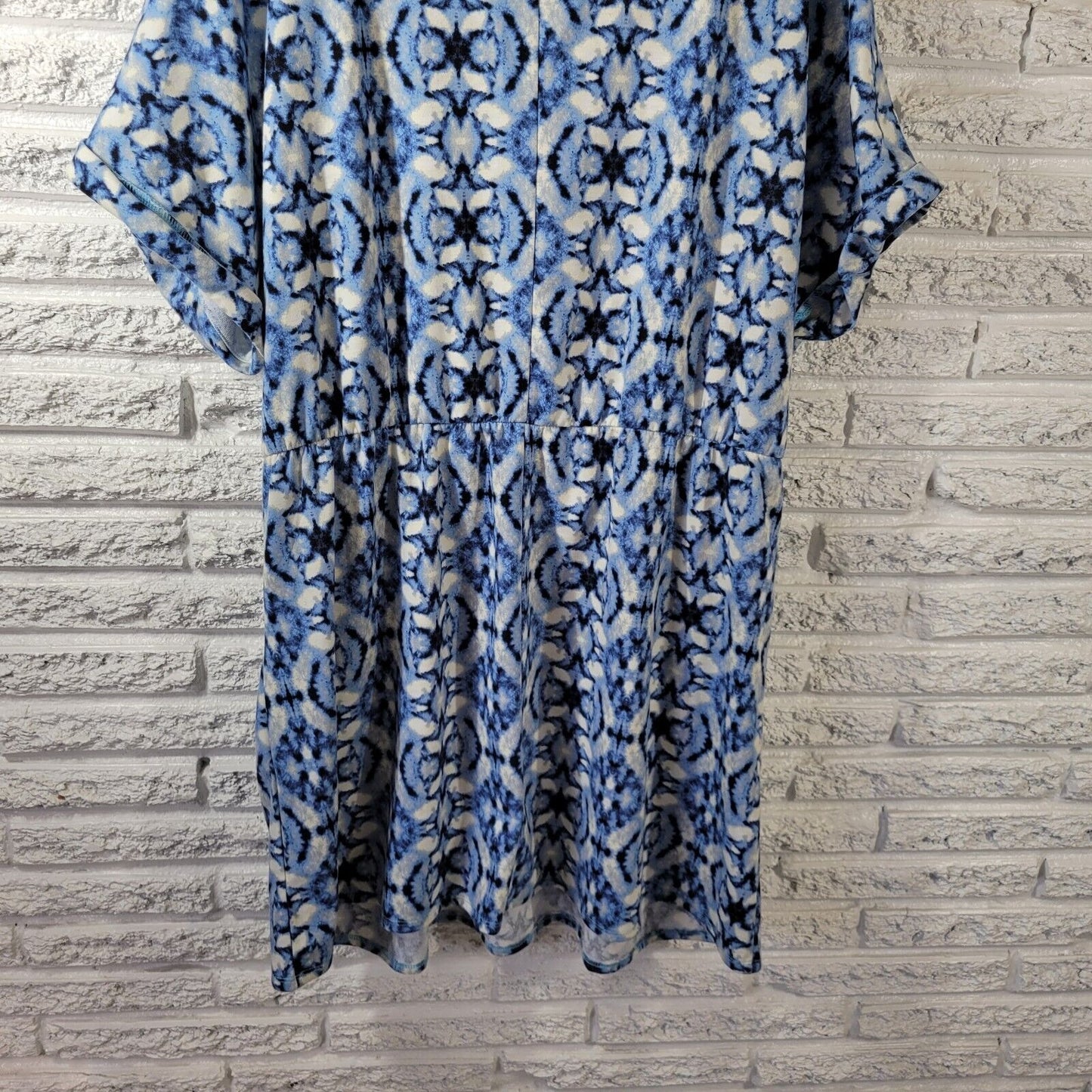 Tacera Women Dress 2X Blue Watercolor Drawstring Pockets Poly Blend Casual Comfy
