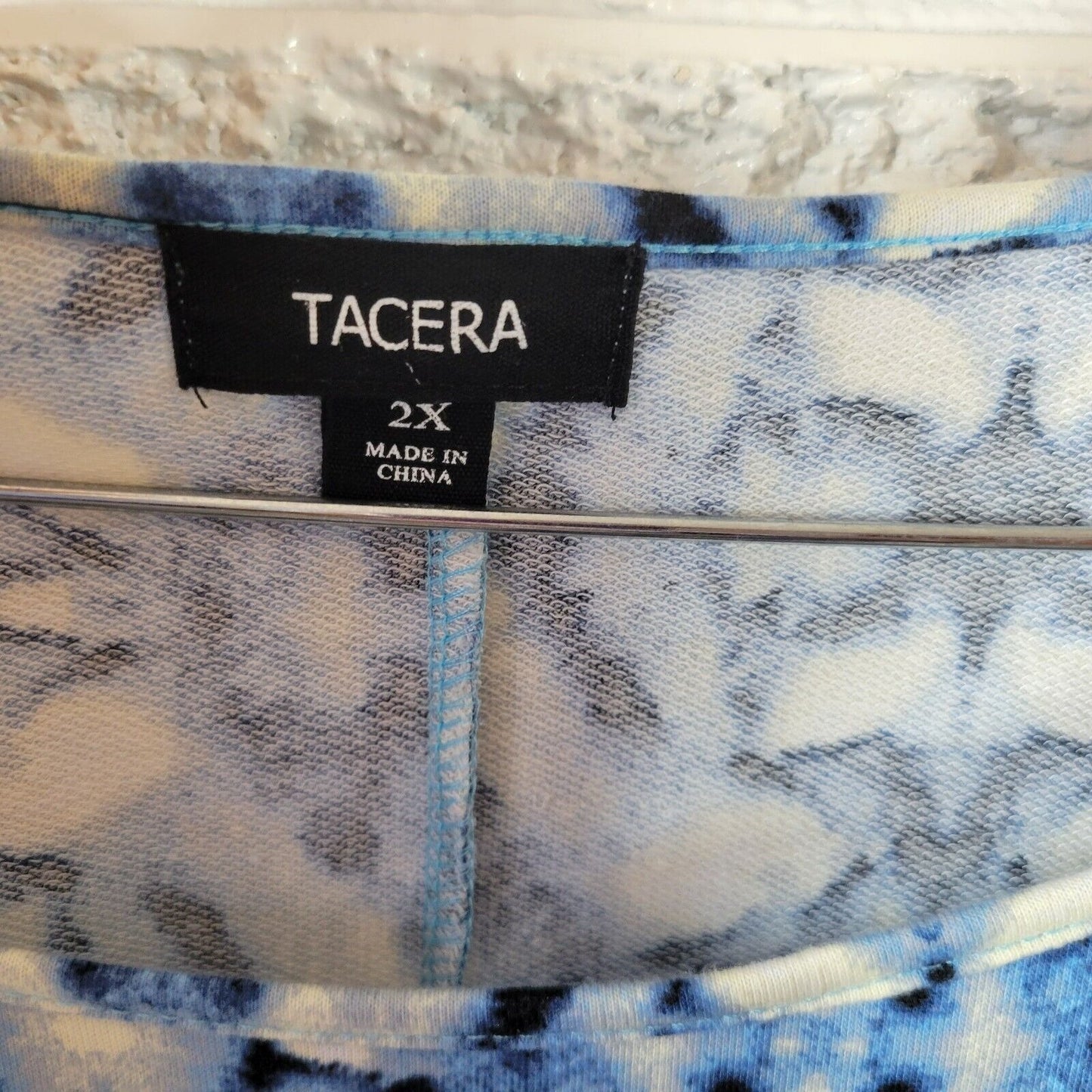 Tacera Women Dress 2X Blue Watercolor Drawstring Pockets Poly Blend Casual Comfy