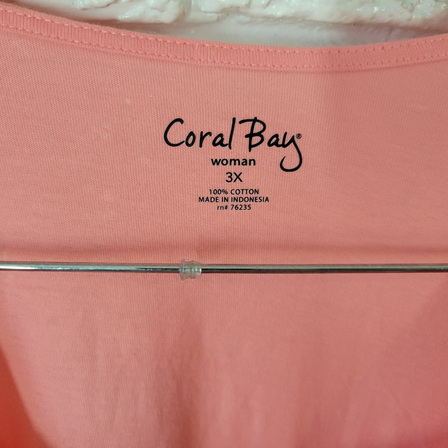 Coral Bay Womens Top 3X Plus Tee Short Sleeve Pink Lightweight Lattice Neck