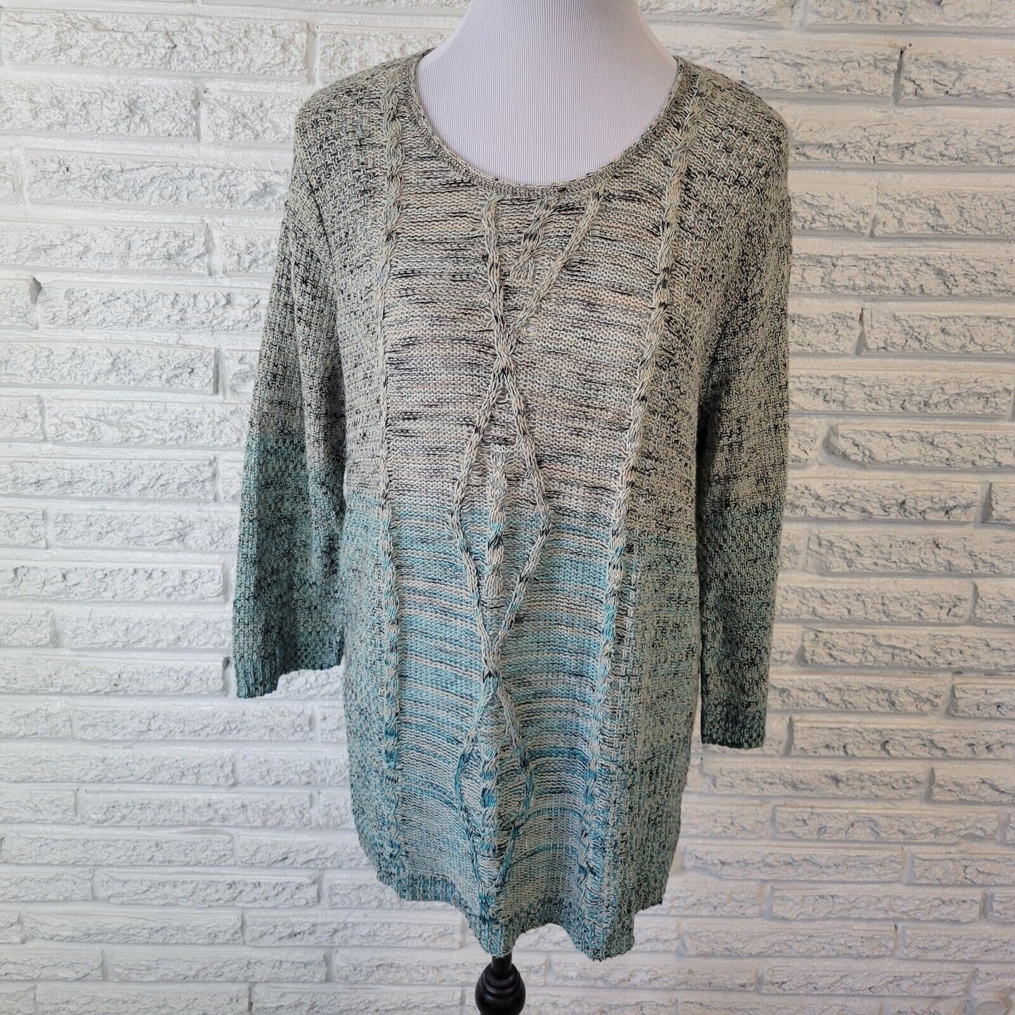 Avenue Womens Sweater 18 20 Plus Tunic Blue Gray Marled Cable Soft Lightweight