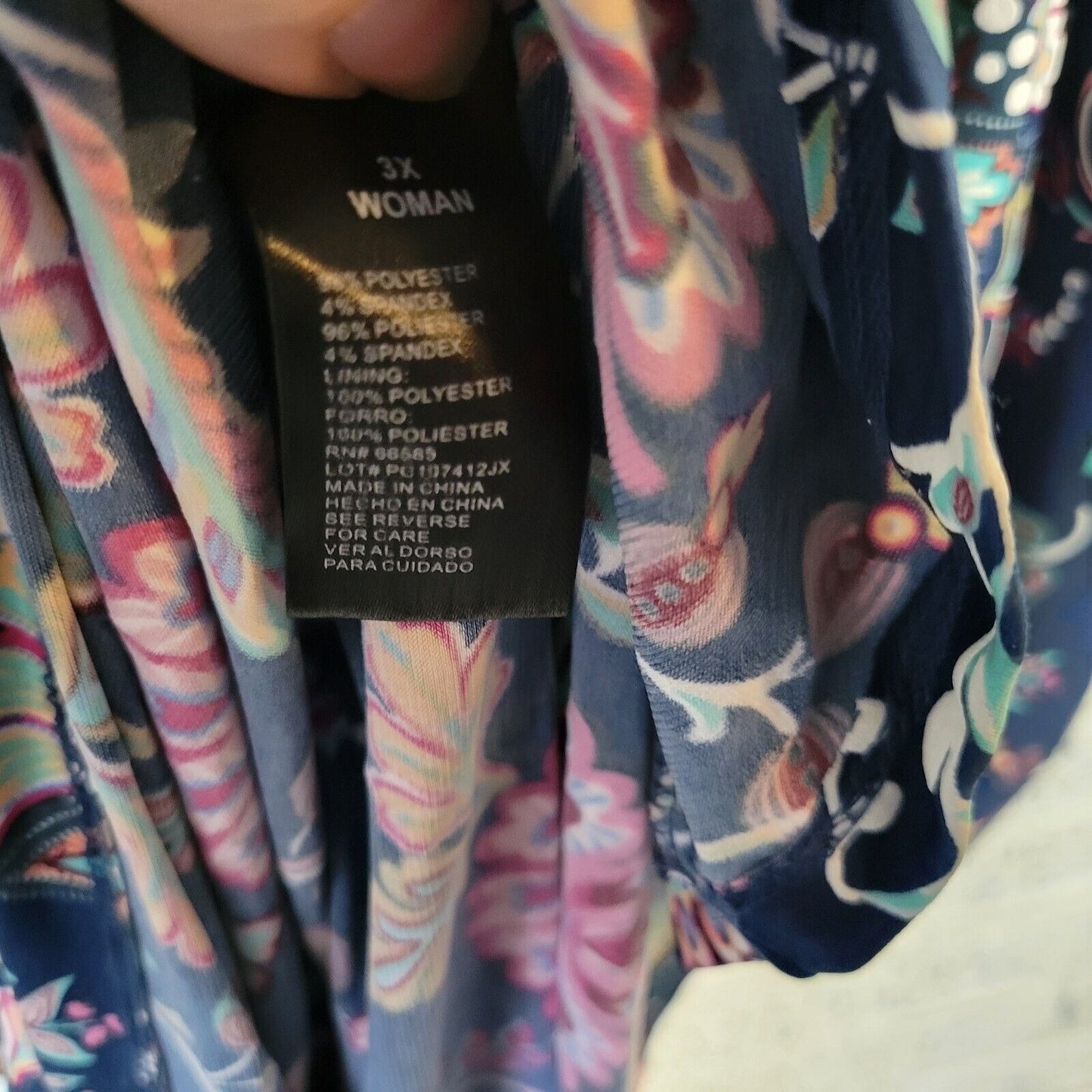 Perceptions Womens Dress 3X Ruched Sleeve Blue Pink Floral Poly Blend Pintucked